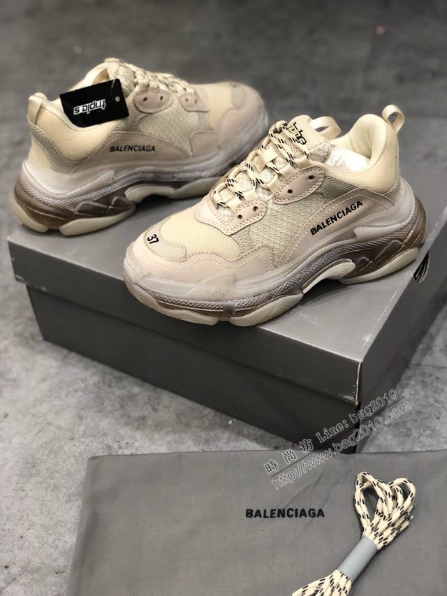 Balenciaga經典款男鞋 真氣墊底奶茶色巴黎世家頂級版本透明氣墊鞋 Balenciaga Triple S老爹鞋 Balenciaga情侶款老爹鞋  hdbl1006